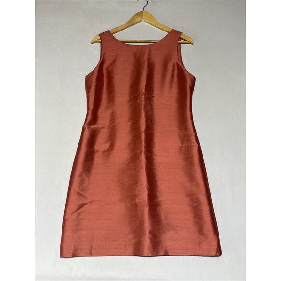 Talbots Silk Wool Shift Tank Dress 12 Petite Peach Rusty Shiny Cocktail Career - Picture 1 of 9
